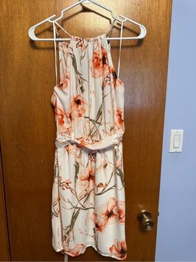 Dynamite Peach & Cream Floral Halter Midi Dress